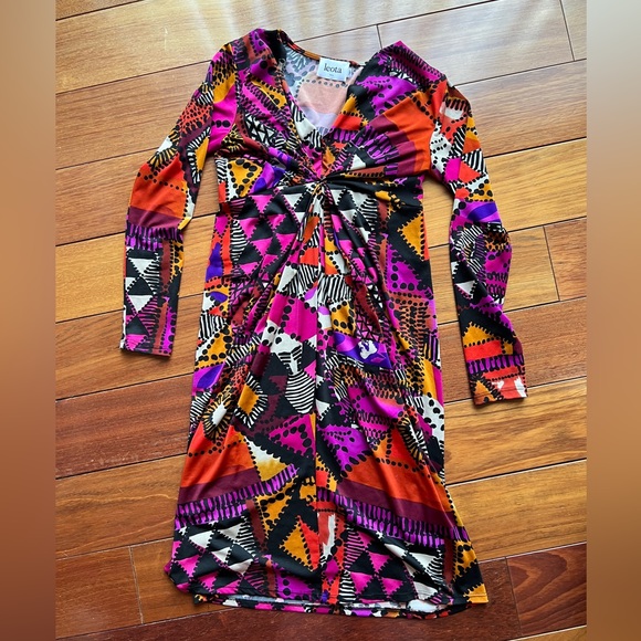 Leota Colorful Tribal Geometric Dress Long Sleeve Lightweight Dress Small EUC - Picture 3 of 5